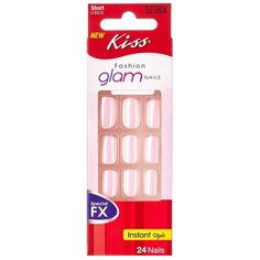 Набор накладных ногтей без клея Kiss, короткая длина, Розовое сияние, 24 шт