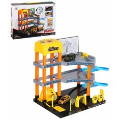 Детский игровой набор "Парковка" 3-х уровневая с 2 металлическими машинками на батарейках, лифт, указатели, заезд, спуск, подарок, игрушки для детей, игрушки для мальчиков, цвет желтый, в/к 41*9*31 см Компания Друзей