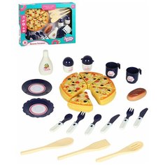 Детский игровой набор посуды и продуктов "Пицца" ТМ"Amore Bello", посудка, игрушечные продукты, кулинария, играем в повара, игрушечное угощение, ждем гостей, сюжетные игры, подарок, в коробке, цвет синий, в/к 40х5,5х28,5 см