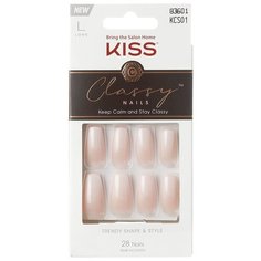 Kiss Набор накладных ногтей с клеем "Вечная классика", форма ногтей балерина, максимальная длина 28 шт Classy Nails KCS01C