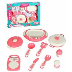 Детский игровой набор посуды ТМ"Amore Bello", посудка, кулинария, играем в повара, игрушечное угощение, ждем гостей, сюжетные игры, в коробке, цвет розовый, в/к 40х5,5х28,5 см