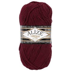 Пряжа ALIZE Superlana klasik (однотонная) 100гр. 280м. (75% акрил, 25%шерсть) ТУ (57 бордовый) 5 шт