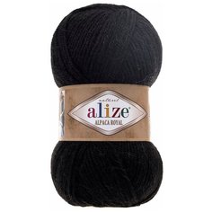 Пряжа ALIZE Alpaca royal 100г 250м (55 % акрил - 30 % альпака -15 % шерсть) (60 черный) 5 шт