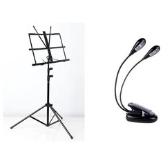 Комплект пюпитр (подставка для нот), черный, складной, с чехлом Fleet со светильником