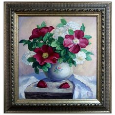 Картина на холсте маслом "Букет в белом кувшине" 32 x 42 см. Автор: Горбунова Кристина (багетная рама в подарок) Бачетта