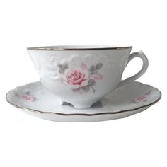 Чашка чайная 220 мл Рококо Бледная роза отводка платиной Cmielow