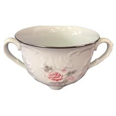 Бульонная чашка 330 мл Рококо Бледная роза отводка платиной Cmielow