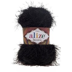 Пряжа Alize Decofur, 100 % полиэстер, 100 г, 110 м, 5 шт., 060 черный