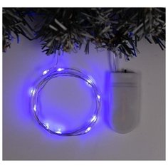 Гирлянда "Нить" 1 м роса, IP20, серебристая нить, 10 LED, свечение синее, фиксинг, 2 х CR2032 Luazon Lighting