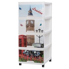 Бельевой комод Dunya Plastik Пластиковый с рисунком 4 ящика лондон