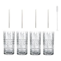 Набор стаканов 4шт. лонгдринк + 4 стеклянных трубочки + щеточка для чистки Highland 103144 , 445 мл, Nachtmann