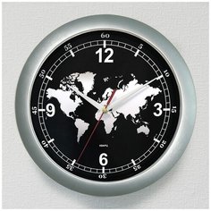 Часы настенные Камелия пластиковые круглые Карта Мира арт.49133