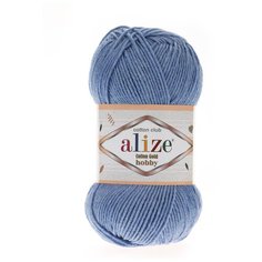 Пряжа Alize Cotton Gold Hobby 50г 165м (55% хлопок, 45% акрил) (374 голубой меланж) 5 шт