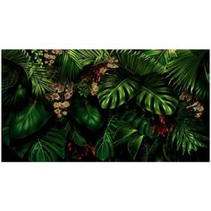 Фотообои Большие тропические листья в темно- зеленых тонах/ Красивые уютные обои на стену в интерьер комнаты/ 3Д расширяющие пространство над кроватью или над столом/ На кухню в спальню детскую зал гостиную прихожую/ размер 500х270см/ Флизелиновые