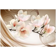 Фотообои 3D Магнолия на бежевом фоне / Красивые стильные обои на стену в интерьер комнаты/ 3Д расширяющие пространство/ На кухню в спальню детскую зал гостиную прихожую/ размер 400х270см/ Флизелиновые