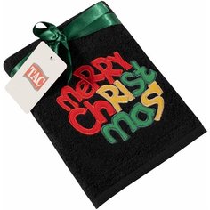 Подарочное полотенце TAC/махровое/NEW YEAR/50*90/420 г/м2, MERRY CRISTMAS зеленое/антрацит