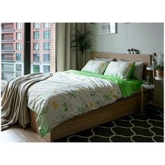 Комплект постельного белья Grazia Textile Garden Flowers, 1,5 спальный, смесовая ткань, 2 наволочки 50х70, светло-зеленый, белый, цветочный, флора