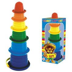 Пирамидка детская с формочками ведерко для песочницы сомбреро 6 элементов в подарочной упаковке технок / складное ведерко детское / пирамидка стаканчики / пирамидка логика / детская пирамидка / детское ведерко / пирамидка большая / формочки для песочн