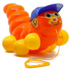 Игрушка каталка детская с ручкой MAXIMUS гусеница оранжевая / каталка для мальчиков / каталка для девочек