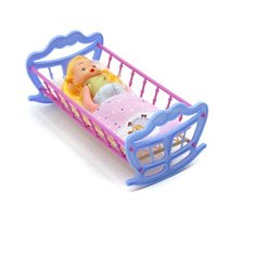Игрушечная колыбель для куклы голубая с куклой MAXIMUS кроватка для куклы / мебель для кукол / мебель для кукольного / аксессуары для кукол / кроватка для кукол / ролевые игры с куклами / кукла для девочки / кровать для кукол / постельное белье для ку