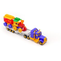 Грузовик-фургон большой с паровозиком MAXIMUS мини трак прицеп синий / фургон / грузовик игрушка большой / детская машина каталка для мальчиков / игрушка каталка / машинка детская каталка / машинка игрушка / машинка детская игрушка / паровозик
