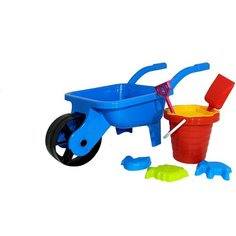Набор для песочницы KINDER WAY (тележка детская, ведерко для песочницы, грабли детские, лопатка детская, формочки для песочницы, сито для песка)