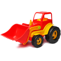Детский экскаватор игрушка с подвижным ковшом красный 26 см MAXIMUS бульдозер игрушка / трактор игрушка / строительная техника игрушки / детская машина каталка для мальчиков / игрушка каталка / машинка детская каталка