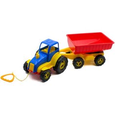 Синий трактор игрушка с прицепом 56 см MAXIMUS детская машина каталка для мальчиков / игрушка каталка / машинка детская каталка / машинка игрушка / машинка детская игрушка / игрушка трактор с прицепом