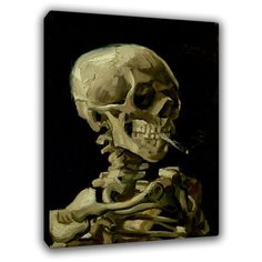 Картина на холсте "Череп с горящей сигаретой" Ru-print . Картина для интерьера дома. Картина на холсте 30х40.