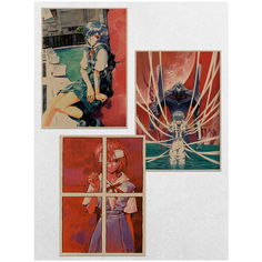 Комплект постеров на крафт бумаге "Евангелион" / Постер размером 45х32 см Ru Print