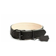 Ошейник кожаный с мягкой бежевой подкладкой GRIPALLE Гросс , натуральная кожа, черная стальная фурнитура, размер: ширина 40 мм, длина 65 см, цвет черный,