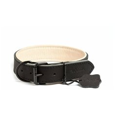 Ошейник кожаный с мягкой бежевой подкладкой GRIPALLE Гросс , натуральная кожа, черная стальная фурнитура, размер: ширина 30 мм, длина 45 см, цвет черный,