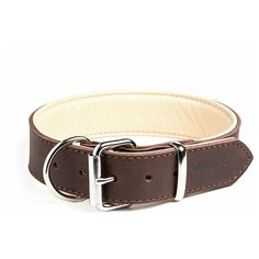 Ошейник кожаный с мягкой бежевой подкладкой GRIPALLE Гросс, натуральная кожа, стальная фурнитура, размер: ширина 40 мм, длина 50 см, цвет коричневый,