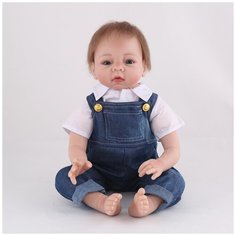 Reborn Kaydora Кукла Реборн мягконабивная (Reborn Cloth Body Doll 22 inch) Мальчик в джинсовом комбинезоне (56 см)