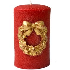 Свеча из воска "Рождественский венок" в красном цвете