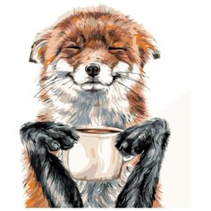 Картина по номерам, "Живопись по номерам", 72 x 90, A471, лиса, чашка кофе, животное, наслаждение