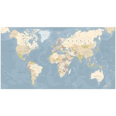 Фотообои Карта мира на английском языке/ Красивые уютные обои на стену в интерьер комнаты/ 3Д расширяющие пространство над кроватью или над столом/ На кухню в спальню детскую зал гостиную прихожую/ размер 500х270см/ Флизелиновые