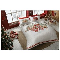 Постельное белье люкс- сатин двустороннее Santa красный евро, TAC