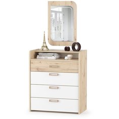 Комод с ящиками с зеркалом Веста, цвет гаскон пайн светлый/белый шагрень Mobi