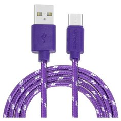 Кабель USB 2.0 A - USB Type- C (m- m), 1м 2а круглый в тканевой оплётке фиолетовый Crown CMCU-3042C violet коробка