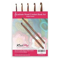 20716 Knit Pro Набор крючков для вязания Symfonie (3,5мм, 4,5мм, 5мм, 6мм, 8мм), дерево, многоцветный, 5 видов крючков