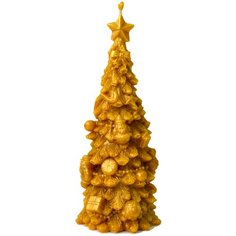 Свеча из воска "Рождественская елка" с игрушками в желтом цвете
