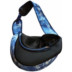 Сумка- переноска для животных через плечо 35х13х25 см Теремок, СП-7_джинса, цвет "синий