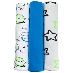 Пеленки трикотажные Папитто "Планетки", для мальчика, 3 штуки, 120x90 см