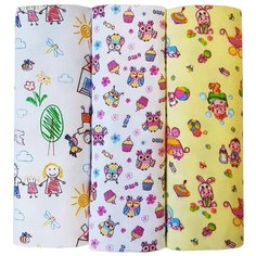 Многоразовая пеленка Папитто фланель с рисунком 120х90 набор 3 шт., белый/розовый