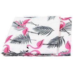 Простыня Amarobaby Фламинго и листья, 150 х 210 см, розовый/серый