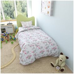 Пододеяльник Amarobaby Фламинго и листья AMARO-5202-FL, 145 х 210 см, белый