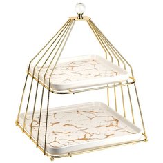 Блюдо- этажерка, фруктовница 2 яруса "Белый мрамор", 34см Nouvelle, 1180050