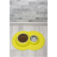 Поддон резиновый с двумя мисками металл. 0,23+0,6л. VOLCANO, желтый Georplast