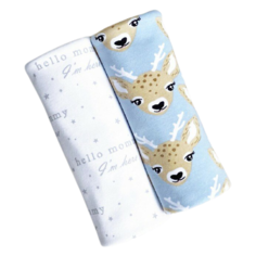 Многоразовая пеленка Mjolk трикотаж 120x85, с принтом, оленята/hello mommy, 2 шт.